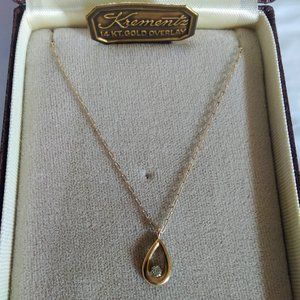 Vintage Krementz Teardrop Necklace 14K Gold Overla